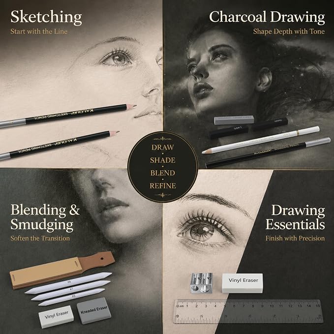 KALOUR 83-Pack Sketch Drawing Pencils Kit with Sketchbook | Graphite,Charcoal Pencils and Artists Tools,Pro Art Drawing Supplies for Adults Beginners,ideal for Sketching Shading