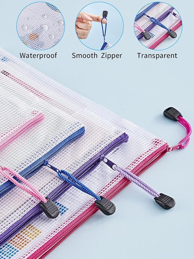 JARLINK 18 Pcs Mesh Zipper Pouch Bags, 8 Sizes Waterproof Zipper Bags