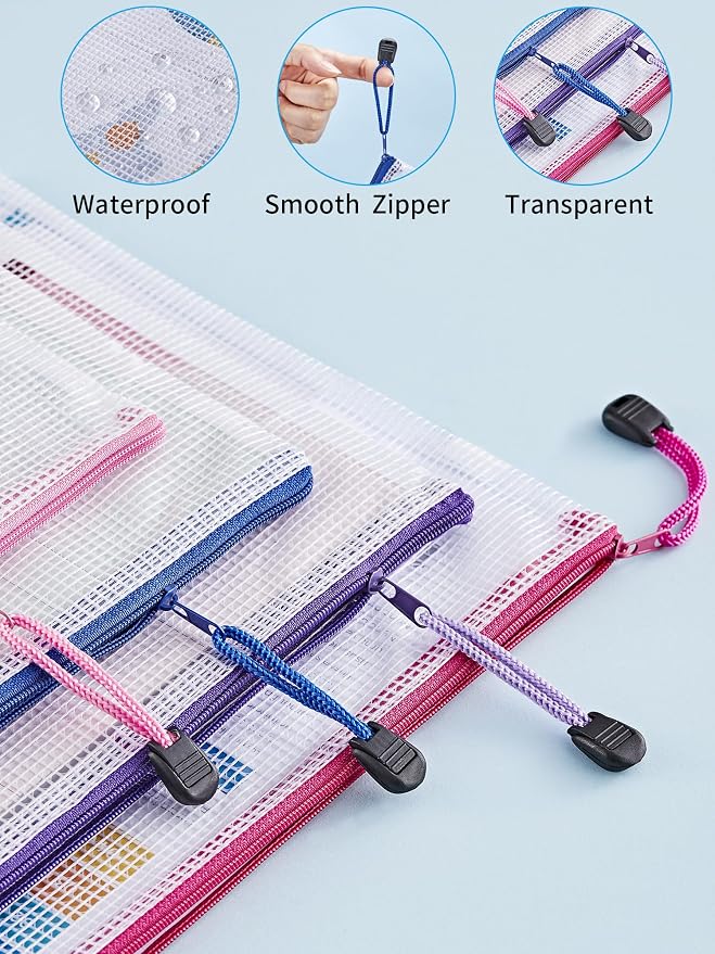 JARLINK 30 Pcs Mesh Zipper Pouch Bags, 8 Sizes Waterproof Zipper Bags