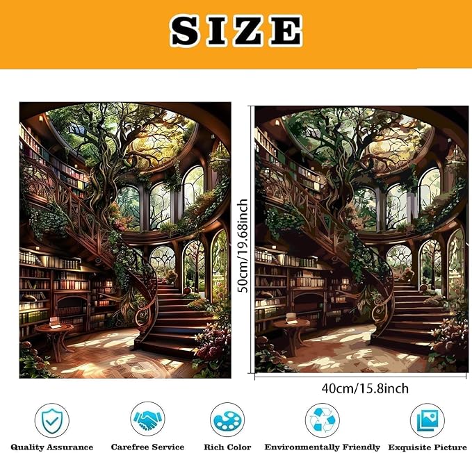 Forest Library Paint by Numbers Kit for Adults Beginner (Without Frame)