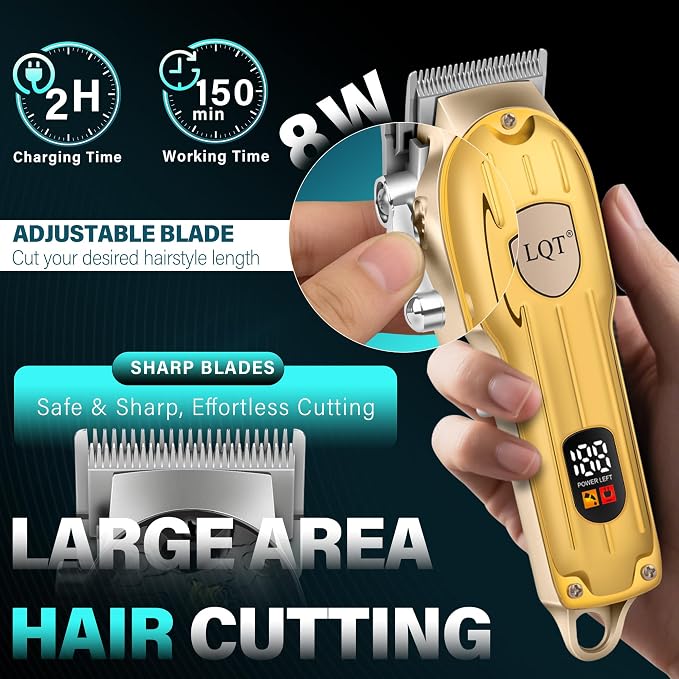 Hair Clippers for Men with LED Display, 4-Piece Cordless Grooming Kit with Hair Clipper, Beard Trimmer, Foil Shaver & Nose Trimmer, Complete Set for Home Barber (Gold)