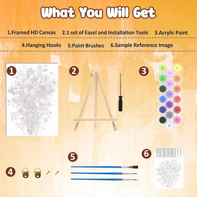 MAXBYE Framed Paint by Numbers Kits for Adults, Cross Flowers Paint by Numbers Kit for Adults with Wooden Easel, Easy DIY Oil Painitings Kits with Tools for Beginners Gift Home Wall Decor 10×14 Inch
