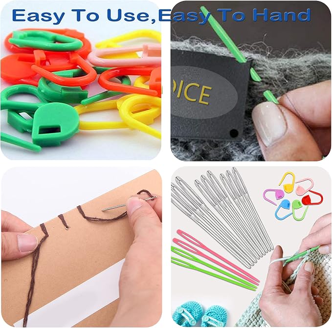 Orrdice 26 Pcs Sewing Knitting Kits, 9 Pcs Large-Eye Blunt Yarn Needles, 4 Pcs Plastic Weaving Needles,12 Pcs Colorful Knitting Crochet Locking Counter Stitch Needle, Suitable for Crochet Project