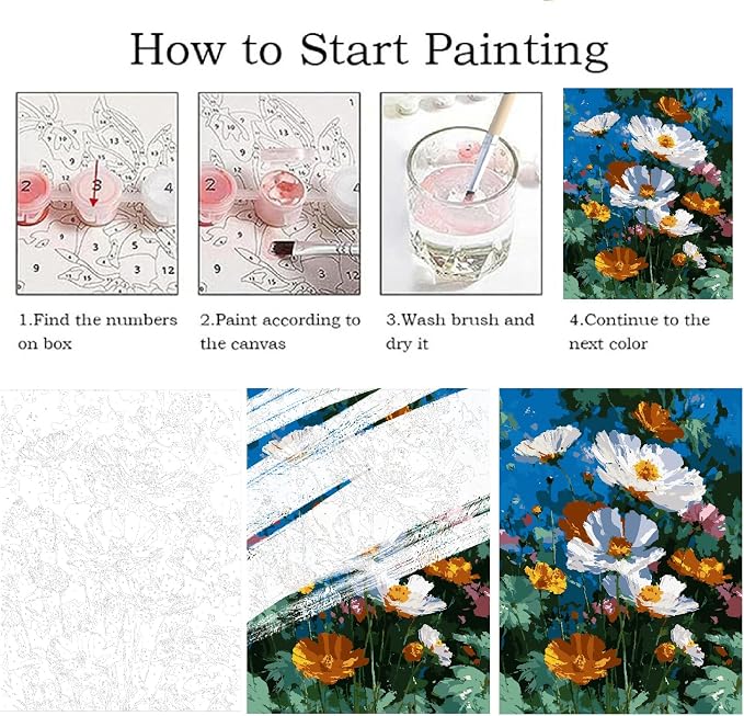 ZRIZQ Flowers Paint by Numbers Kit for Adults Beginner,Daisy, 16x20