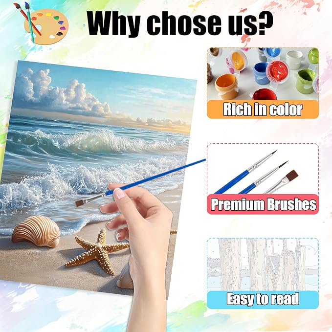 Yunruily 3 Pack Beach Adult Paint by Numbers - Paint by Number kit for Adults,Sea Turtle Paint by Number Adult for Gifts Home Wall Decor 12x16inch