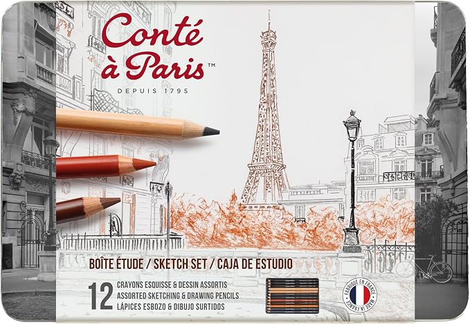 Conté à Paris The Sketch Set with Assorted Sketching Pencils | Essential Assortment For Sketching, Shading And Illustration, Versatile Tools For Developing Artistic Skills