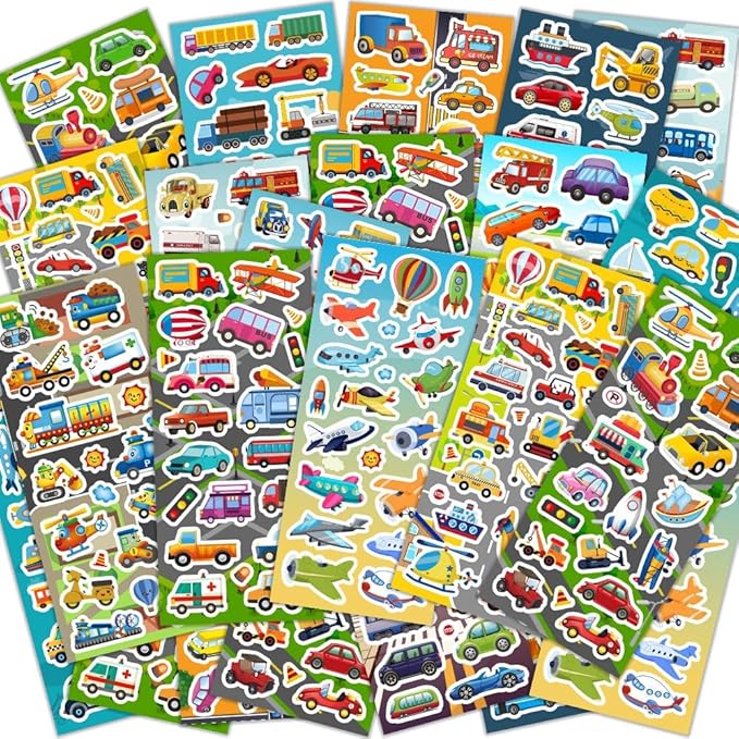 36 Sheets Cars and Trucks Stickers for Kids, 700+ Cute Vehicle Stickers | Transportation Stickers Party Favors Pack Including Cars, Construction,Fire Trucks,Buses,Airplane,Rocket and More!