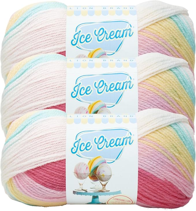 Lion Brand Yarn, Ice Cream Crochet Yarn, Tutti Frutti, Multicolor, 3 Pack