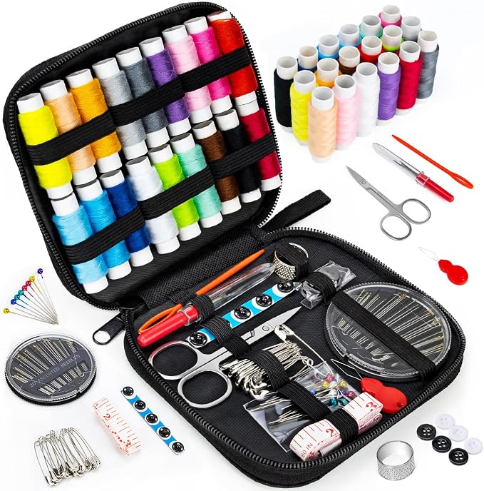 Sewing Kit Basic for Adults, 87 Pcs Sewing Kit with Needle and Thread, Sewing Supplies Portable Travel Emergency Repair Kit for Beginners Home DIY, Gift for Mom and Grandma OKOMER