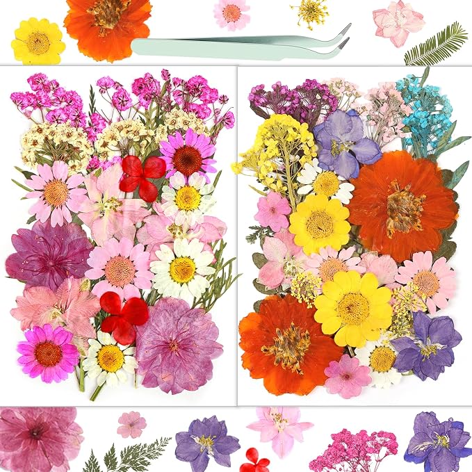 Dried Flowers, Resiners 58Pcs Pressed Flowers for Craft | Natural Dried Flowers Dry Leaves Kit for DIY Making Crafts Resin Soap Candle Scrapbook Supplies Card Making Jewelry