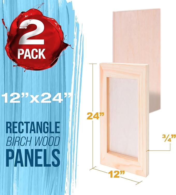 U.S. Art Supply 12" x 24" Unfinished Cradled Wood Panels for Painting