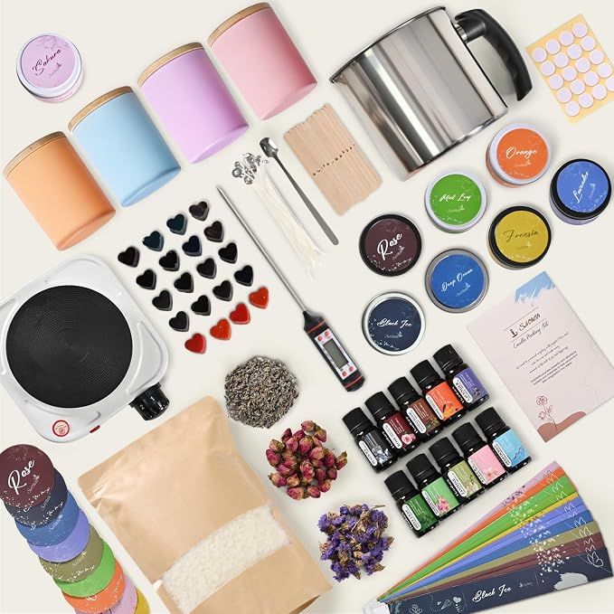 SHOWIN Candle Making Kit, DIY Candle Making Supplies for Adults, Starter Soy Wax Candle Kit with Wax Melter & Tins, Scented Home Decoration