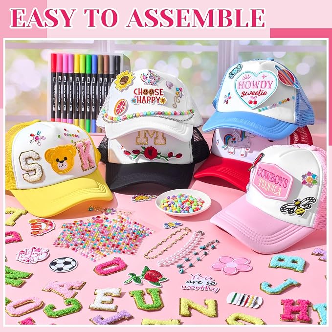 Skicuff 16 Pcs DIY Trucker Hat Decorating Kit,Vintage Style