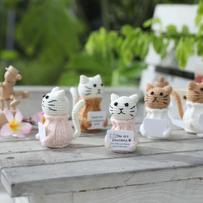 Positive Crochet Animals Cat – “You are Pawsome” Valentines Day Gifts for Him Her Boyfriend Girlfriend Women Teens, Emotional Support & Cheer Up Present, Teacher Appreciation, Birthday Gift