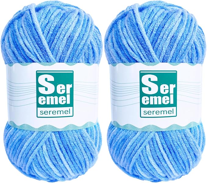 2 Pcs （2 * 48g/2 * 142yards） Crochet/Knitting Rainbow Yarn,Multicolor Variegated 100% Acrylic Yarn,Crochet Yarn for Beginners,Soft Yarn for Crocheting Blanket and Handicraft Mini Project (Sky Blue)