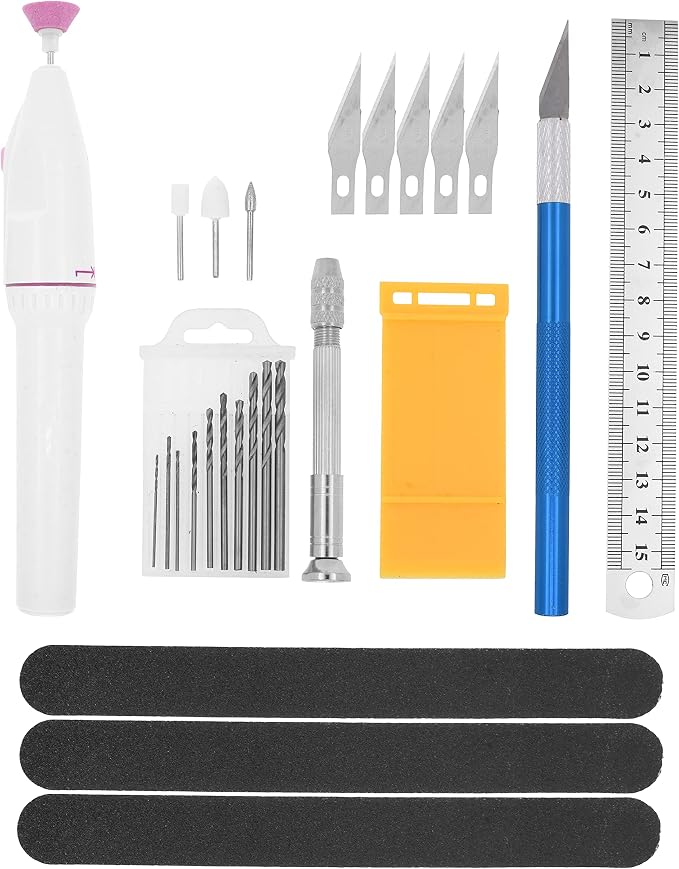 Mandala Crafts 33 Model Building Hobby Tools Kit for 3D Plastic Miniatures | Professional Clippers, Tweezers, Drills, Grinder & Knife for Mecha, Scale Kits, Aircraft, Tanks, Ships, Cars, Metal & Resin