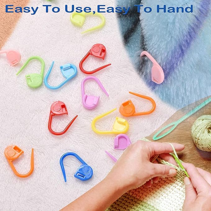Orrdice 26 Pcs Sewing Knitting Kits, 9 Pcs Large-Eye Blunt Yarn Needles, 4 Pcs Plastic Weaving Needles,12 Pcs Colorful Knitting Crochet Locking Counter Stitch Needle, Suitable for Crochet Project