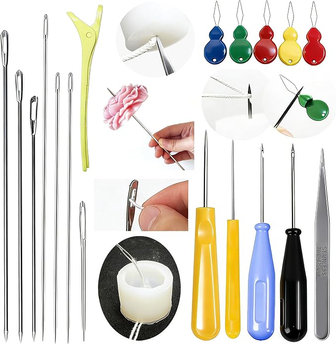 18PCS Candle Punch Tool Professional Candle Wick Needle for Silicone Molds and Candles,Hook Punch Needle Wick for Molds,Candle Making Supplies for Beginner