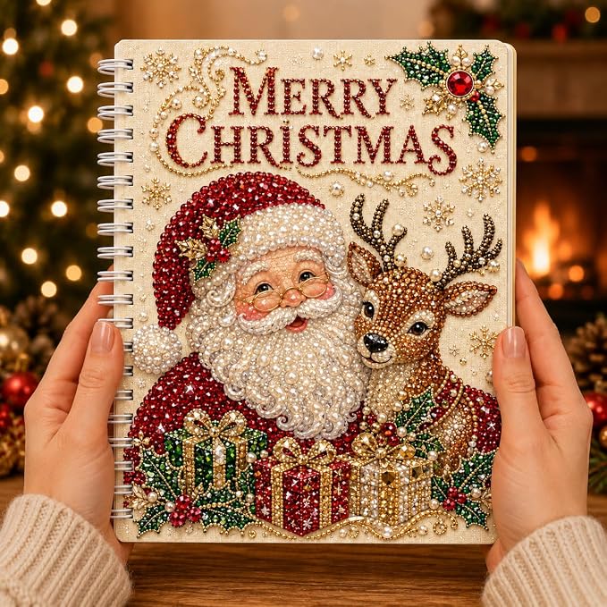 100 Pages DIY Christmas Pearl Diamond Art Painting Notebook，Style K