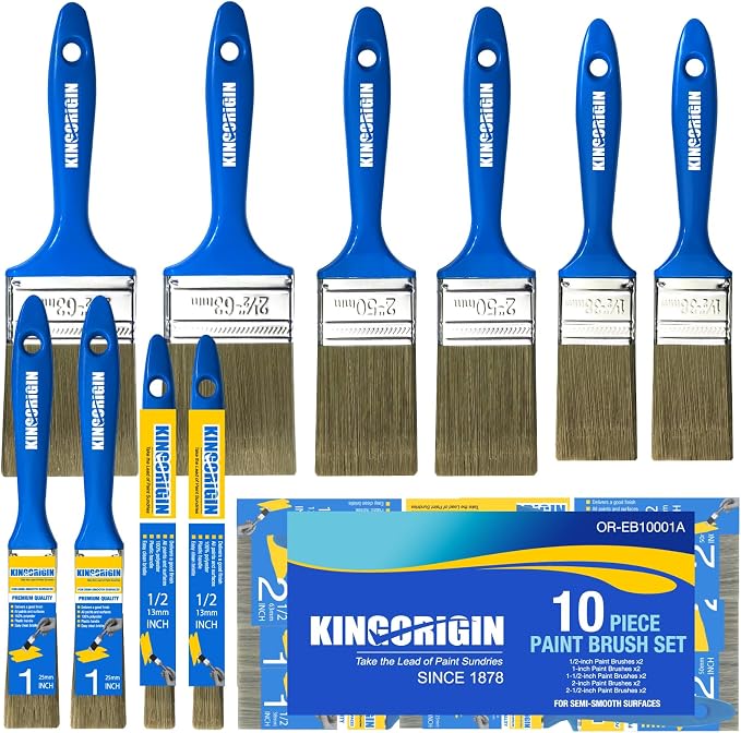 King Origin Paint Brush Set, 10 Pack Paint Brush 0.5" 1" 1.5" 2" 2.5" | Chip Brush, Small Paint Brushes Bulk, Paint Brushes for Walls Home Decor Furniture Crafts Detail Painting