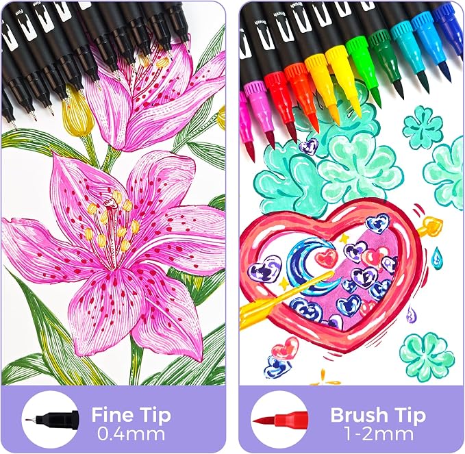 Artecho 72 Colors Dual Tip Markers for Adult Coloring Books with Bag | Drawing Pens For School, Fine and Brush Tip, Calligraphy, Drawing, Sketching