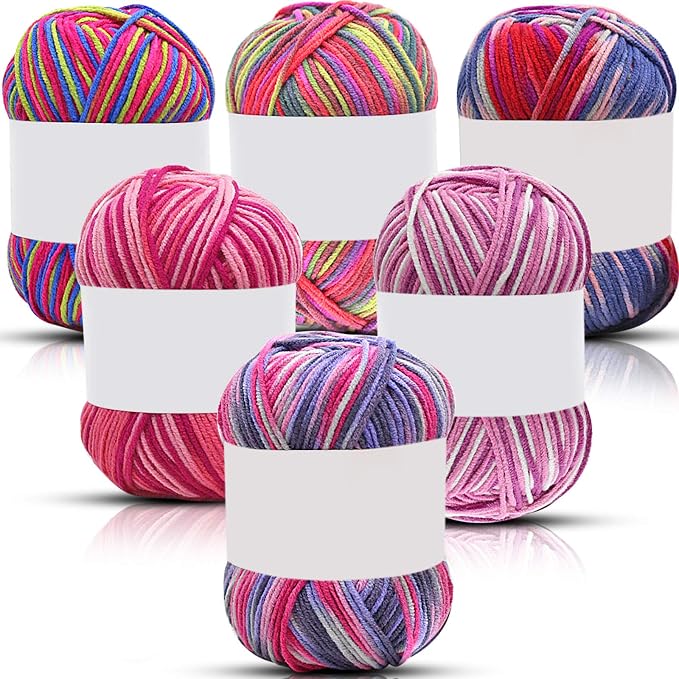 6 Pieces 50 g Crochet Yarn Multicolor Acrylic, 4-ply, Vibrant Colors