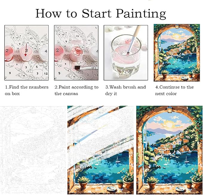 ZRIZQ Landscape Paint by Numbers Kit for Adults Beginner,Scenery,16x20 | Full set with wooden brushes,rolled canvas,rich paints.Calming activity.Beginner friendly.Just open and paint.