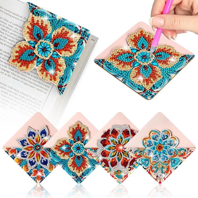 WIVICO 4Pcs Diamond Painting Bookmarks, Diamond Pearl Art Kits for Adults | DIY Diamond Dots Paint By Numbers Kit,Gifts for Book Lovers(Mandala C)