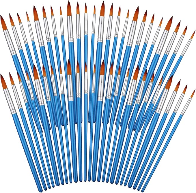 Sherr 48 Pcs Paint Brush Set Bulk Acrylic Brush Wood Paint for Detail Art Crafts Kids Artist Adult Watercolor Oil Face Body(0.35, 0.28, 0.2, 0.16 Inch,Round Style)