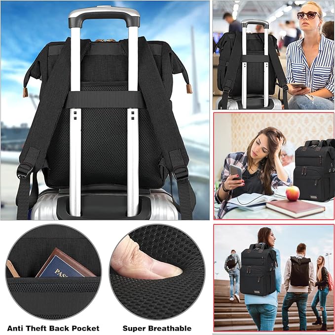 Knitting Bag Backpack Yarn Storage Organizer Travel Bag with USB Charging Port, Tote Bag Holder for Knitting Needles, Crochet Hooks, Accessories - Black