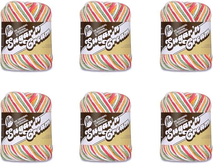 Lily Sugar'n Cream Ombre Yarn for Dishcloths, Mango Madness, 6-Pack