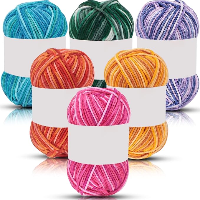 6 Pieces 50 g Crochet Yarn Multicolor Acrylic, 5-ply, Vintage Color
