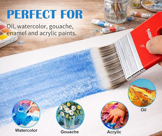 Falling in Art 3 Inch Flat Paddle Paint Brush | Scale Brush, Blending Paint Brush, Wide Flat Paint Brushes for Oil and Acrylic Paints