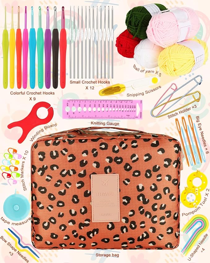 Coopay Crochet Kit for Beginners Adults Kids w/Step-by-Step Instructions | Complete Beginner Crochet Kit with Ergonomic Crochet Hooks Set,Upgrade Yarn and Portable Storage Case-2026 Ideal Gift