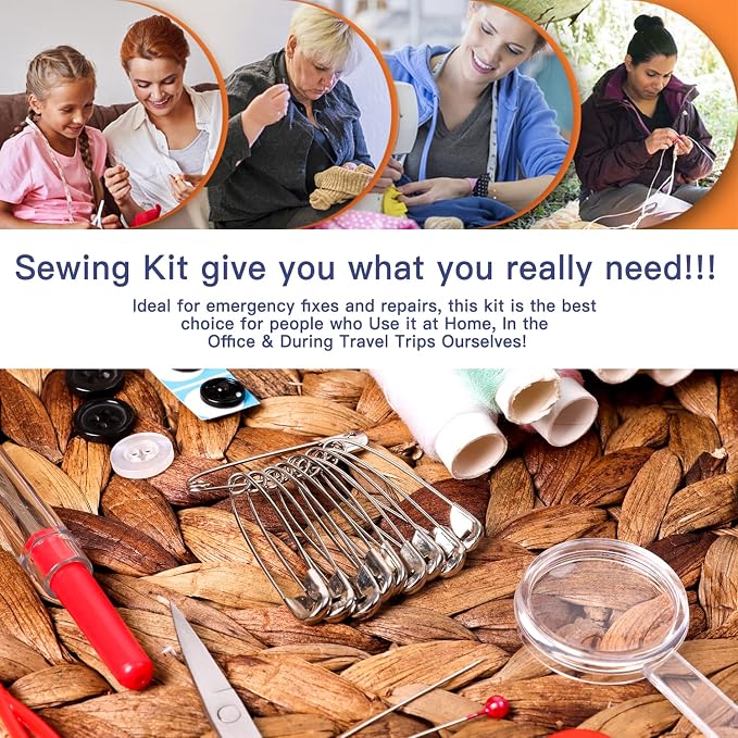 JUNING Sewing Kit with Case Portable Sewing Supplies for Mom Grandma Women Men Teen Girls Boys Home Traveler, Adults, Beginner, Emergency, Contains Thread, Scissors, Needles,Measuring Tape and More