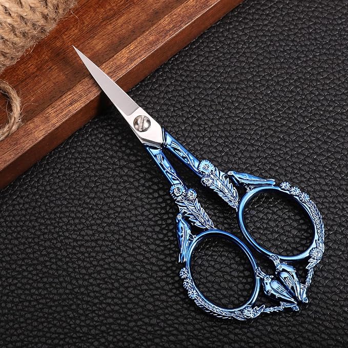 YOUGUOM Embroidery Scissors, Small Sharp Pointed Detail Shears | for Sewing, Crafting, Needlework, Cross Stitch, Yarn, Thread Cutting, 4.6in, Blue, Little Bird DIY Tools