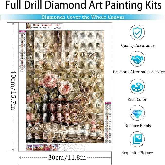 Diamond Art Kits for Adults,Vintage Flower Diamond Painting Kits 12x16in