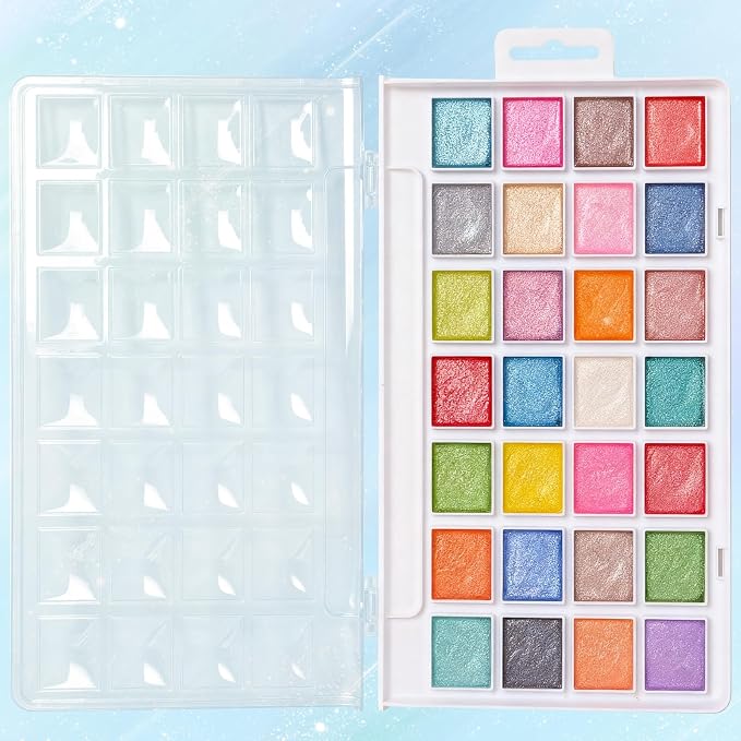 28 Metallic Colors Washable Watercolor Paint Set, with 3 Brushes Pen | watercolor palette, Non-toxic Water Color Paints Sets for Kids, Adults Artists Students Beginner,Travel Watercolor Set