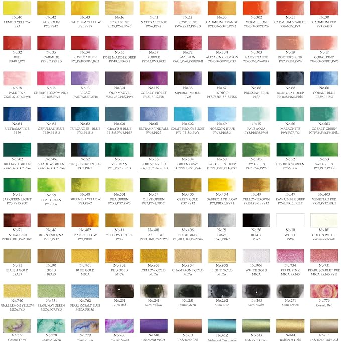 Kuretake Gansai Tambi Watercolor Paint Set, 100 Colors, Wooden Box, Japan | All 100 colors, wooden gift box, includes Starry, Iridescent & Sumi colors, Professional Use, Artist Grade
