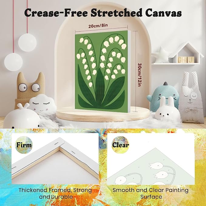 4 Pack Flower Paint by Numbers for Adults with Framed Canvas - Wooden Easel | Easy Flower Paint by Number for Beginners, Flowers Acrylic Oil Painting on Canvas with Brushes for Home Wall Decor 8x12 inch