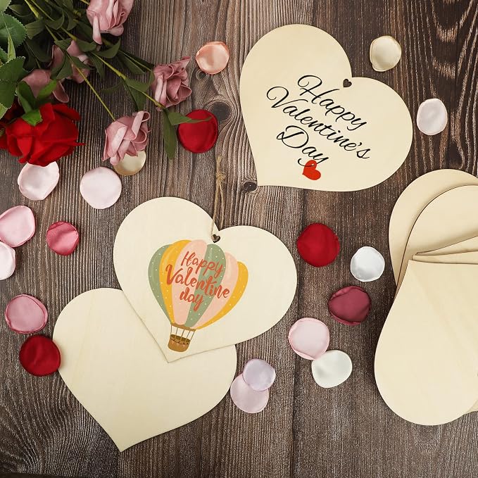 Wooden Heart Ornaments to Paint 7 Inch, Large Size Wooden DIY Blank Unfinished Heart Wood Discs Ornament for Crafts Hanging Decorations