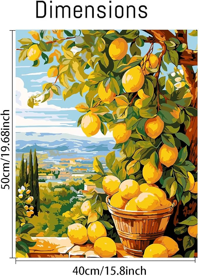 Clendo Lemon Paint by Numbers Kits for Adults, DIY Lemon Tree Adult Paint by Number Kits on Canvas, Digital Oil Number Painting for Home Decor (16x20 Inch)