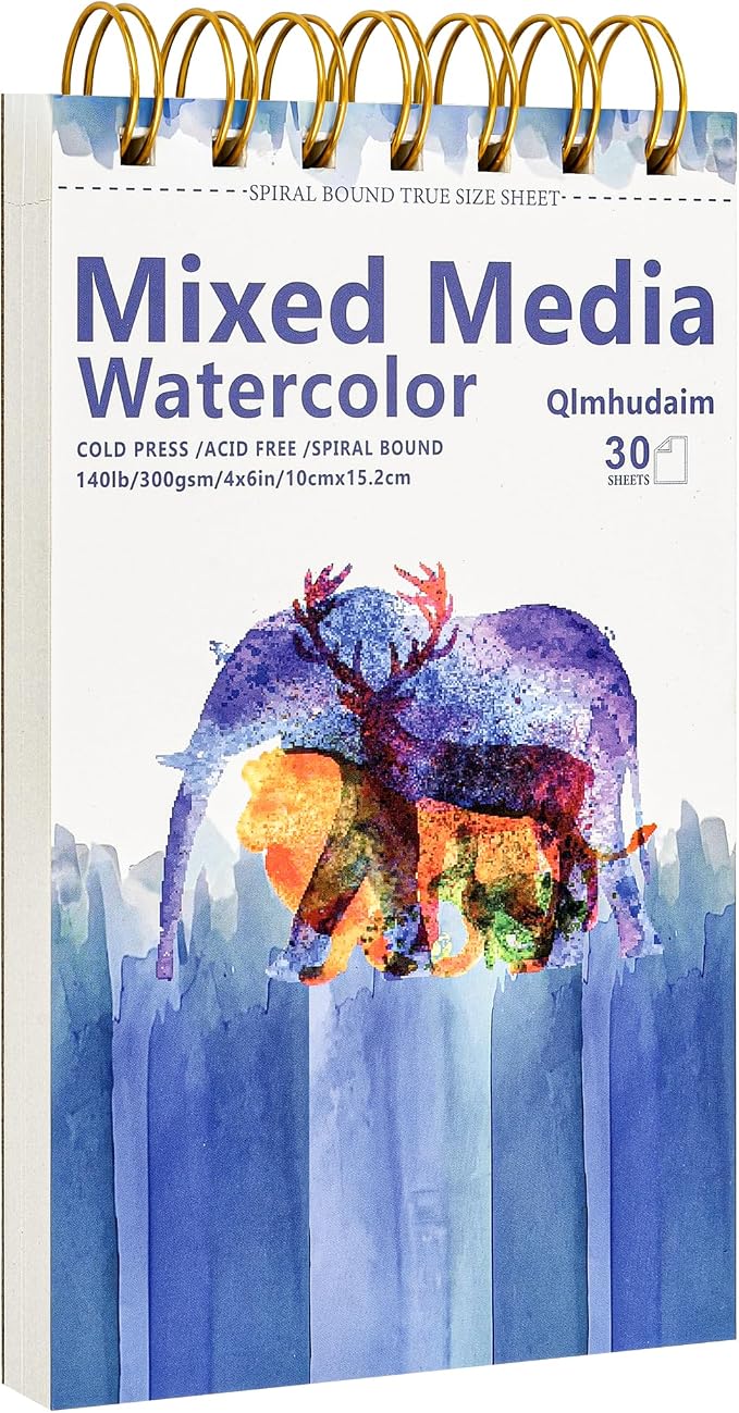 Qlmhudam Watercolor Paper Pad 4" x6”(30 Sheets, 140lb/300g)