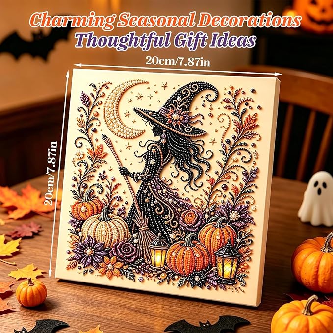 Irsnianianfa Halloween Pearl Art Kit for Adults,Diamond Art Painting Crafts Kit,Spooky Cute Witch & Pumpkin Canvas Art,DIY Fall Home Decor & Wall Art (A-01)