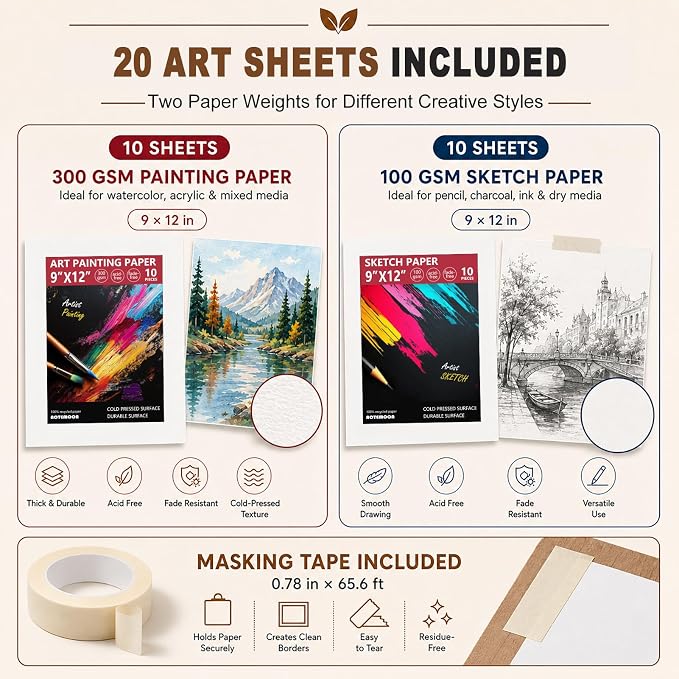 24.9"x17.3" Beechwood Tabletop Easel with Paint and Sketch Papers,Mask Tape | Extra Large Adjustable Art Easel Stand, Drawing Board for Painting, Sketching and Diamond Art