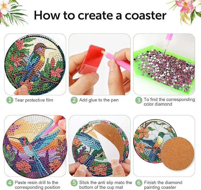 mrpwnle 8 Pack Diamond Art Coasters Kits, Diamond Painting Coasters