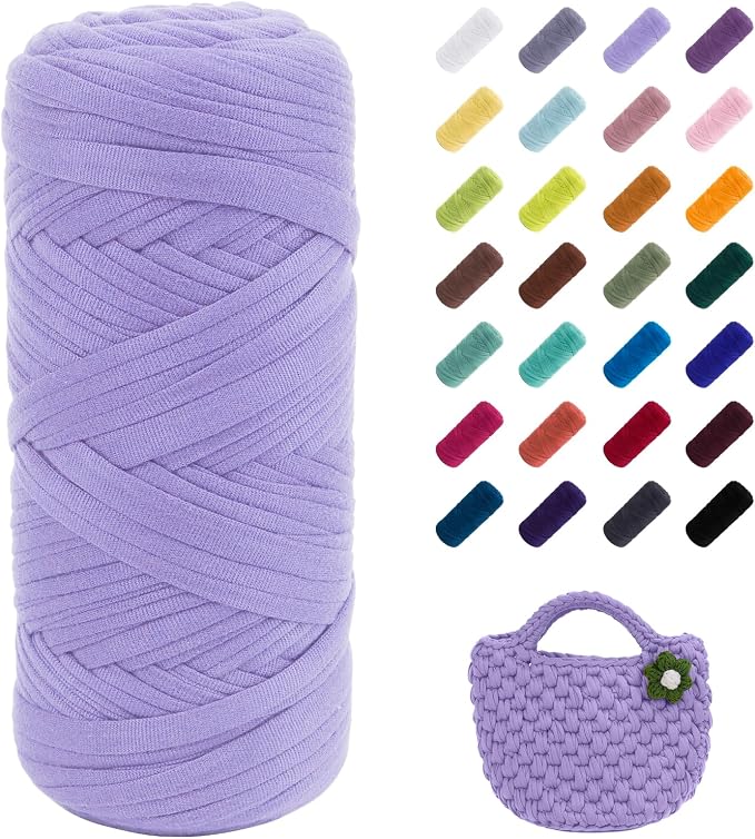 JeogYong T-Shirt Yarn, 200g/196ft Elastic Fabric Cloth Knitting T Shirt Yarn, Taro Purple Thick Crochet Fabric Ribbon for Crocheting Bags/Baskets/Rugs, Home Decor, DIY Crafts