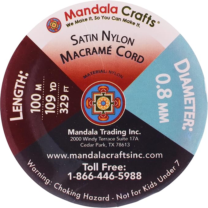 Mandala Crafts 0.8mm Burgundy Rattail Nylon Satin Cord for Jewelry Making
