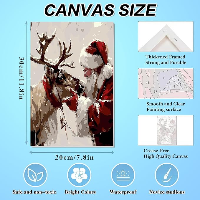 6 Pack Framed Christmas Paint by Numbers Kit for Adults with Easel (8x12in)