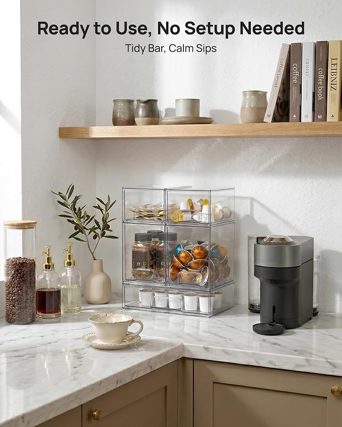 Vtopmart Clear Stackable Storage Drawers Set of 9, Plastic Organizer Bins | Multi-purpose Boxes for Baby Bottle Storage, Ideal for Kichen, Vanity, Bathroom, Undersink, Cabinet, Pantry Organization